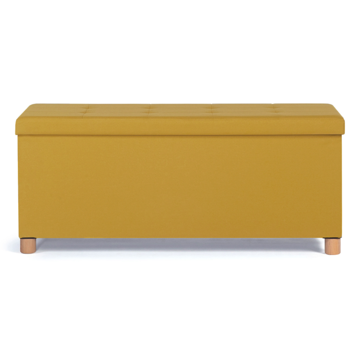 Banc coffre rangement sur pied 100 cm tissu jaune moutarde