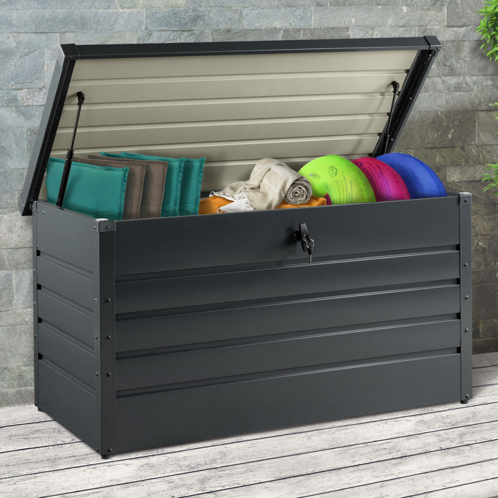 Coffre de rangement jardin en métal gris anthracite 350L verrouillable