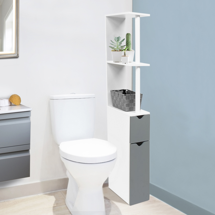 Mueble WC barato blanco y gris con 2 puertas | ID Market