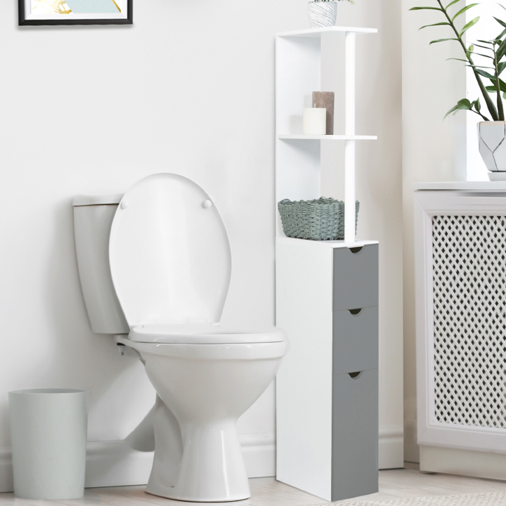 Mueble WC de 3 puertas con estantes blanco y gris | ID Market