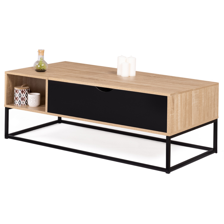 Table basse plateau relevable BOSTON avec rangements design industriel