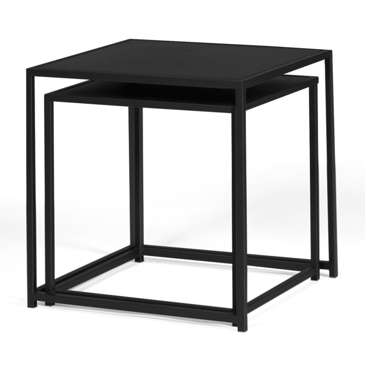 Lot de 2 tables basses gigognes DAVIS 40/45 en métal noir mat design industriel