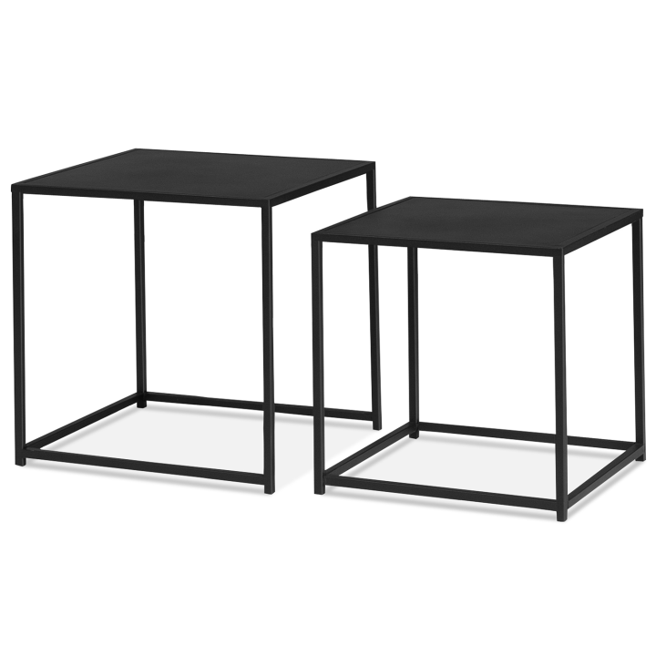 Lot de 2 tables basses gigognes DAVIS 40/45 en métal noir mat design industriel