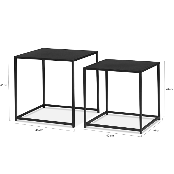 Lot de 2 tables basses gigognes DAVIS 40/45 en métal noir mat design industriel