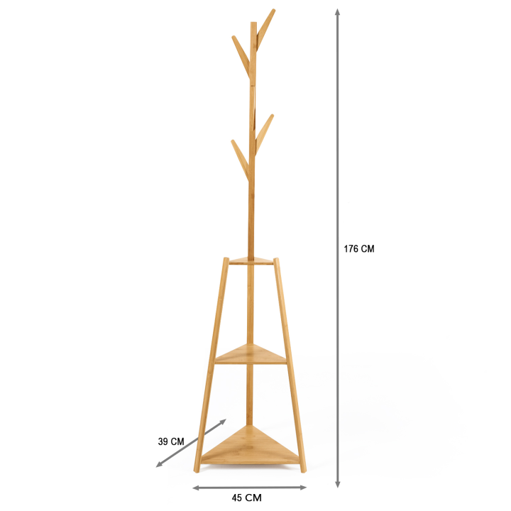 Porte-manteau bambou LANA avec étagères d'angle