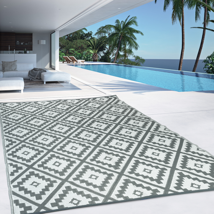 Alfombra de exterior barata gris y blanca 160 x 260 cm | ID Market