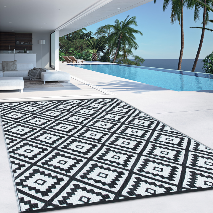 Alfombra de exterior blanca y negra 160 x 260 cm | ID Market