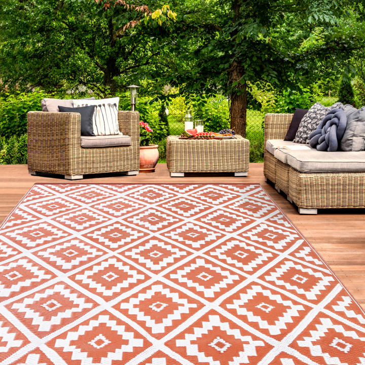 Alfombra exterior barata terracota y blanco 160 x 260 cm | ID Market