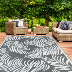 Tapis extérieur COCO tropical gris et blanc 160 x 260 CM