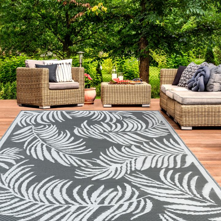 Tapis extérieur COCO tropical gris et blanc 180x280 CM