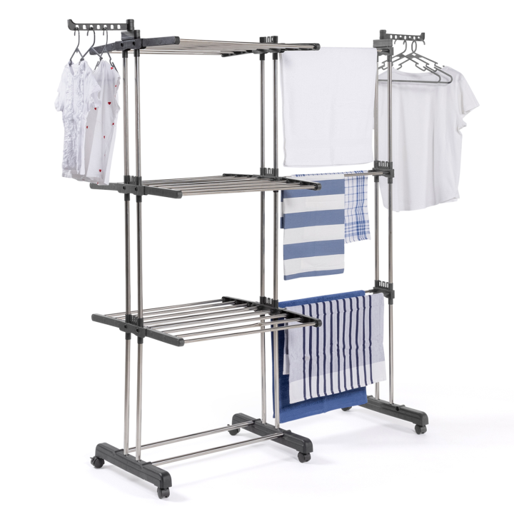 Séchoir à linge GIGA gris extensible grande capacité et 30 accessoires