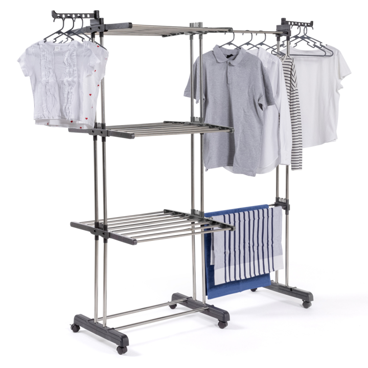 Séchoir à linge GIGA gris extensible grande capacité et 30 accessoires