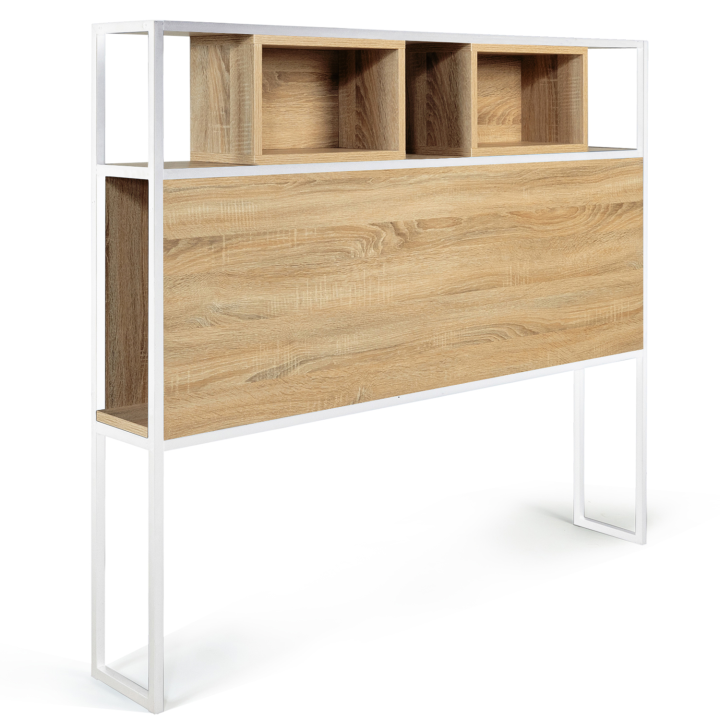 Tête de lit DETROIT 145 CM design industriel bois et métal blanc