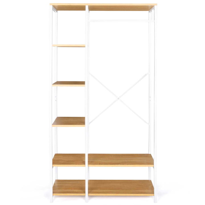 Dressing penderie étagère DETROIT design industriel bois et métal blanc