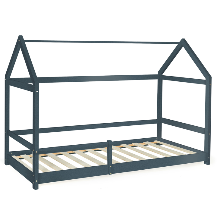 Lit cabane enfant 90 x 190 CM NESSI gris avec sommier et barrières