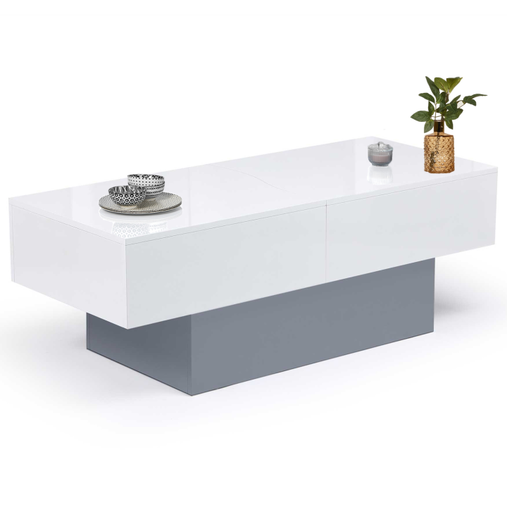 Table basse coulissante MARTA bois gris et plateau blanc