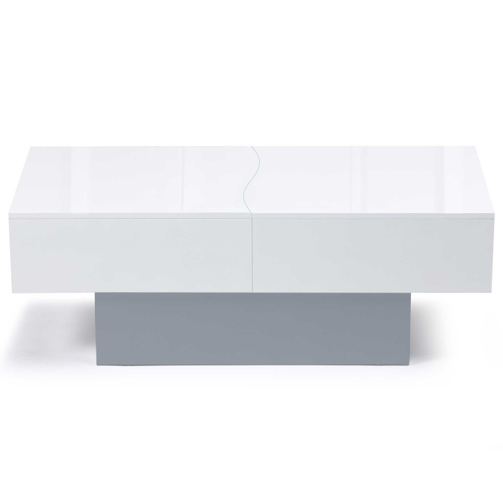 Table basse coulissante MARTA bois gris et plateau blanc