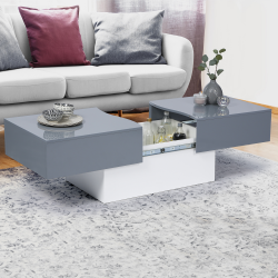 Table basse bar coulissante MARTA bois blanc et gris