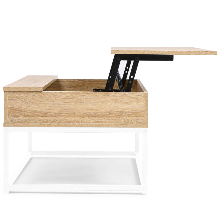 Table basse plateau relevable DETROIT design industriel bois et métal blanc