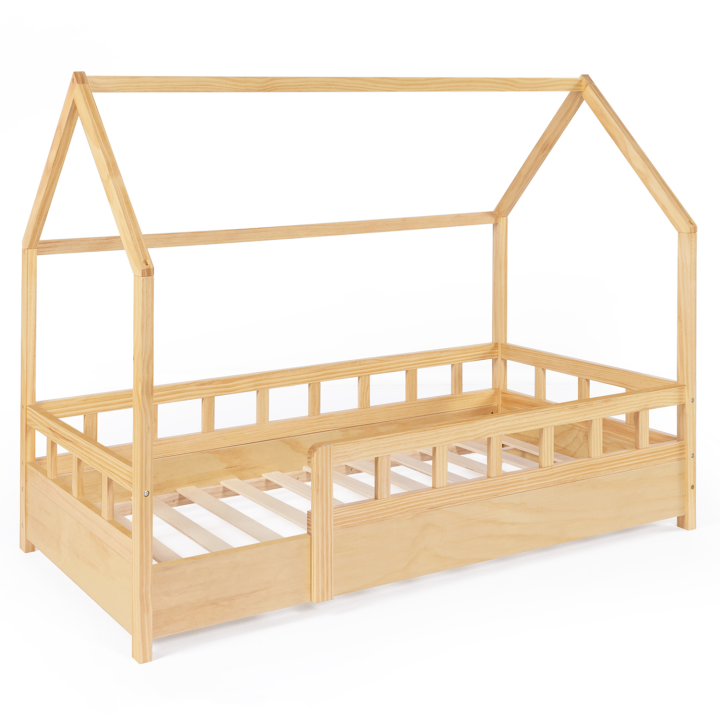 Lit cabane enfant 80 x 160 CM NEREE bois avec sommier et barrières