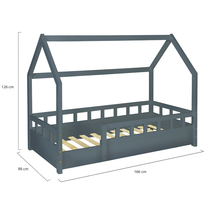 Cama cabina gris 80x160 cm barata para niños - NEREE | ID Market