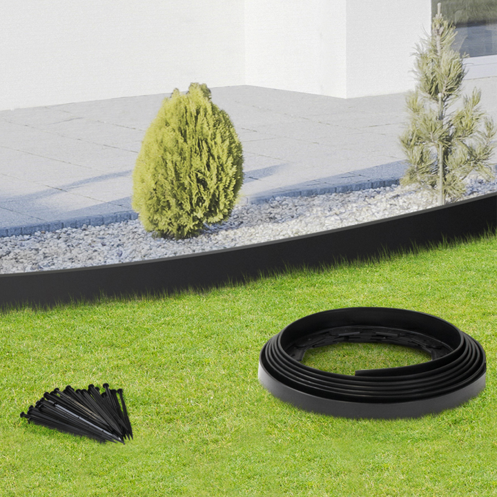 Bordurette de jardin flexible 8 M noire + 24 piquets