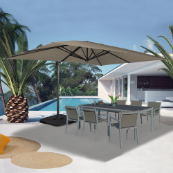 Parasol déporté 360 CALVI taupe 3x4 M avec 4 dalles et housse