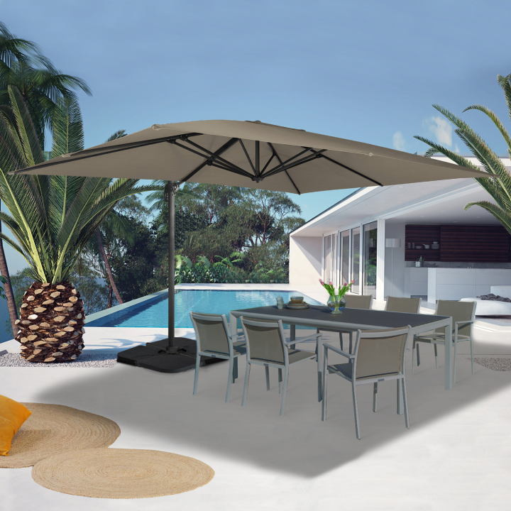 360 CALVI taupe 3x4 M parasol giratorio desplazado con 4 paneles y funda