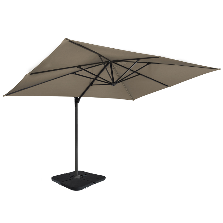 360 CALVI taupe 3x4 M parasol giratorio desplazado con 4 paneles y funda