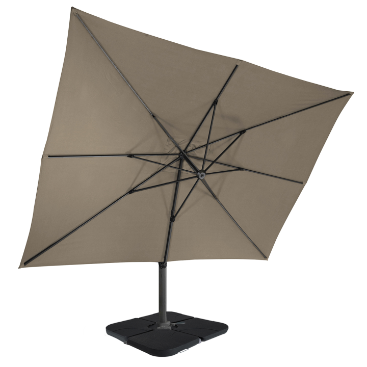 360 CALVI taupe 3x4 M parasol giratorio desplazado con 4 paneles y funda