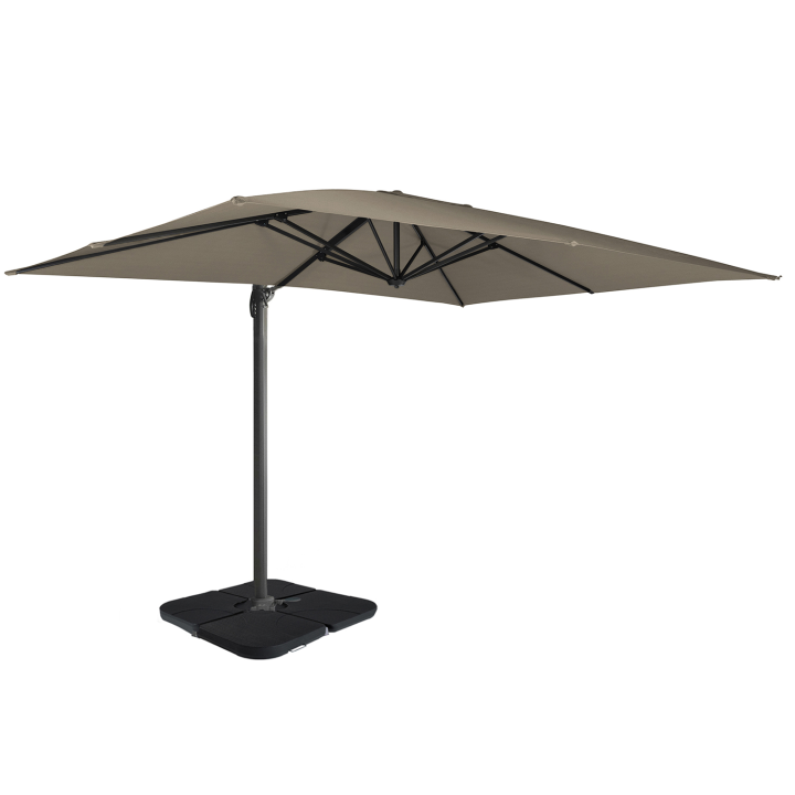 360 CALVI taupe 3x4 M parasol giratorio desplazado con 4 paneles y funda