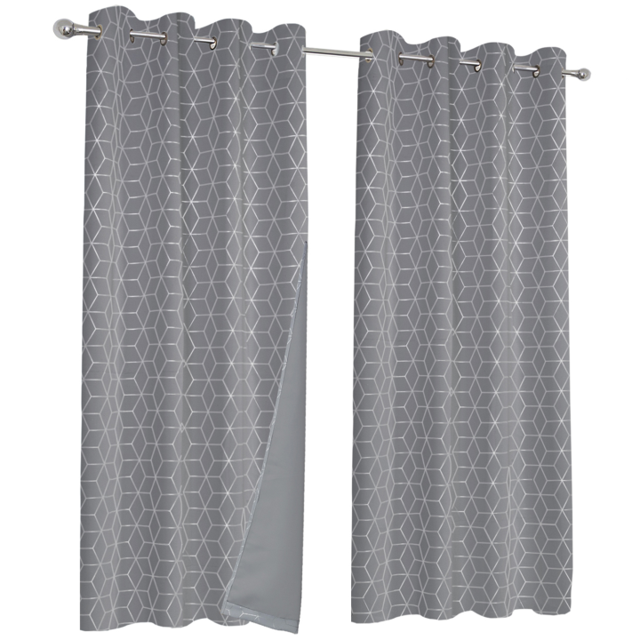 Lot de 2 rideaux thermiques gris anthracite motif  géométrique 140x240 cm