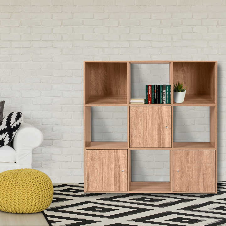 Mueble cubo imitación haya barato: 9 compartimentos, 3 puertas | ID Market