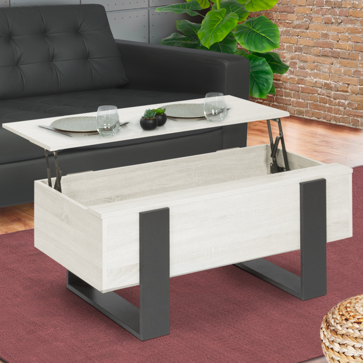 Mesa de centro elevable con tablero de madera gris y patas gris oscuro - PHOENIX | ID Market