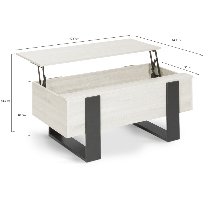 Mesa de centro elevable con tablero de madera gris y patas gris oscuro - PHOENIX | ID Market