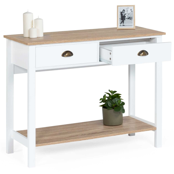 Console 2 tiroirs vintage ISIS avec étagère bois et blanc