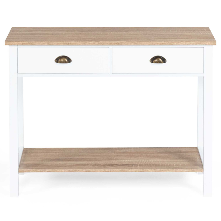 Console 2 tiroirs vintage ISIS avec étagère bois et blanc