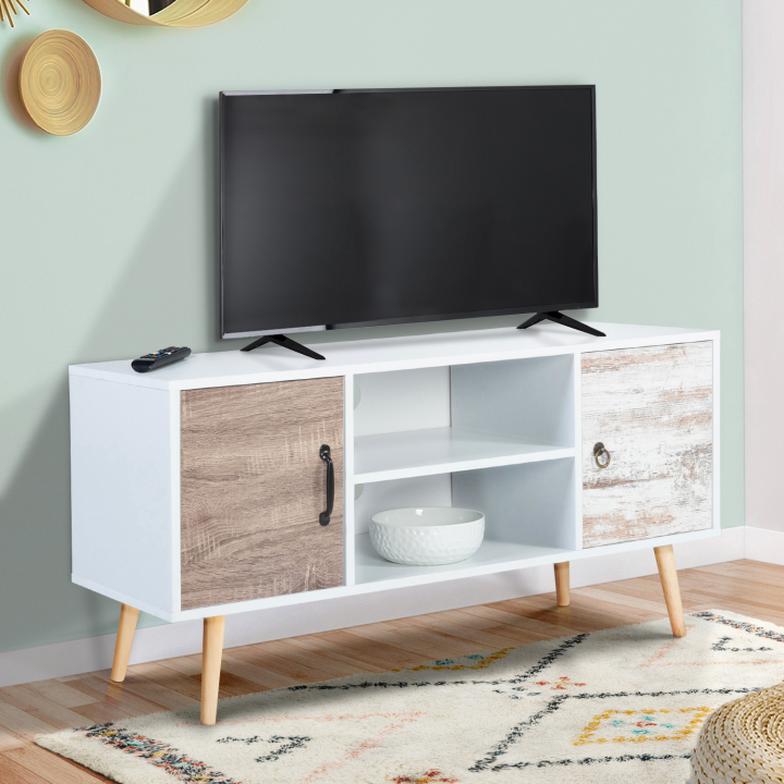 Meuble TV 113 cm scandinave BAHIA 2 portes