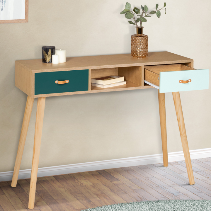 Console scandinave ALIZE 2 tiroirs bois et vert