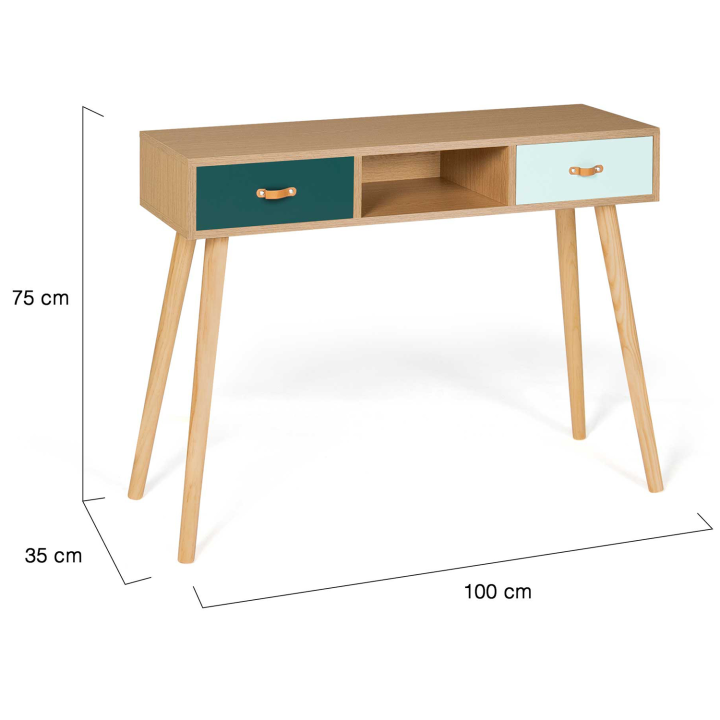 Consola escandinava de madera y verde 2 cajones - ALIZE | ID Market