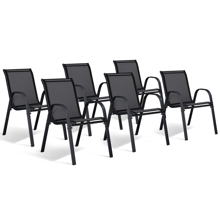 Lot de 6 chaises de jardin LYMA métal et textilène empilables noires