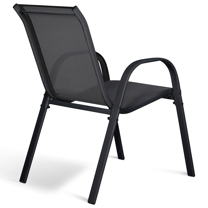 Lot de 6 chaises de jardin LYMA métal et textilène empilables noires