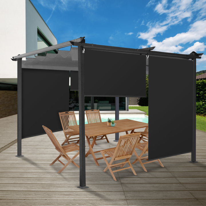 Juego de 2 estores enrollables negros L.124 x A. 225 CM para pérgola