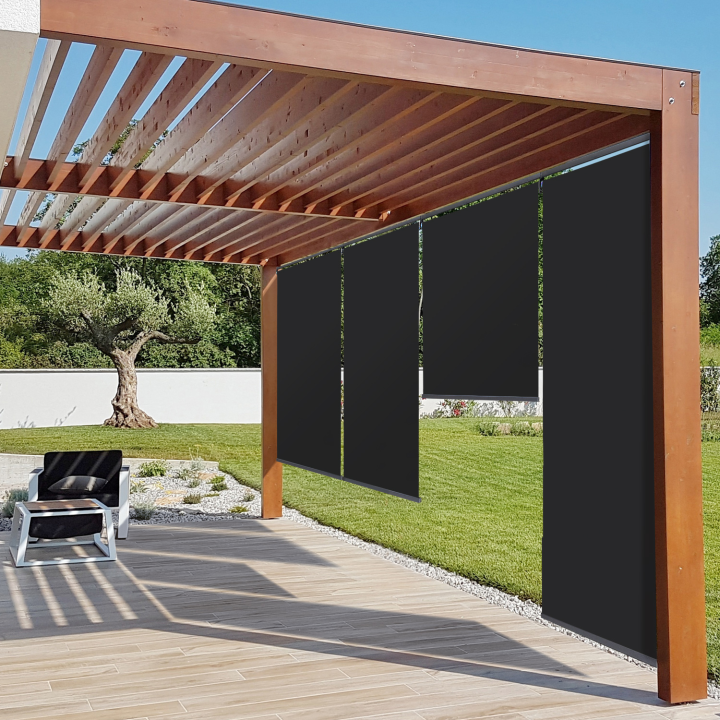 Juego de 2 estores enrollables negros L.124 x A. 225 CM para pérgola