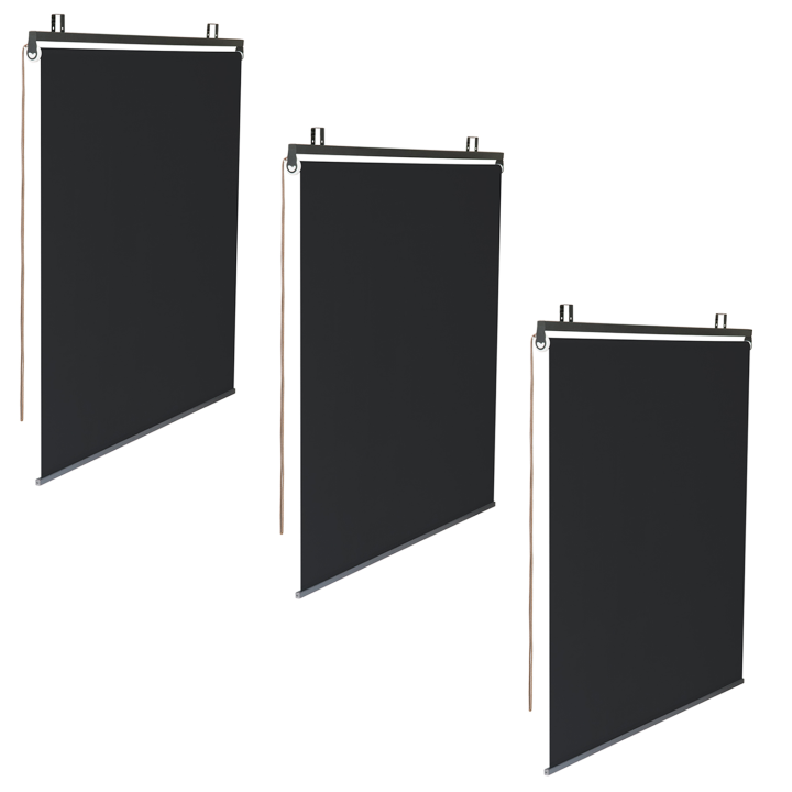 Juego de 3 estores enrollables negros L.124 x A. 225 CM para pérgola