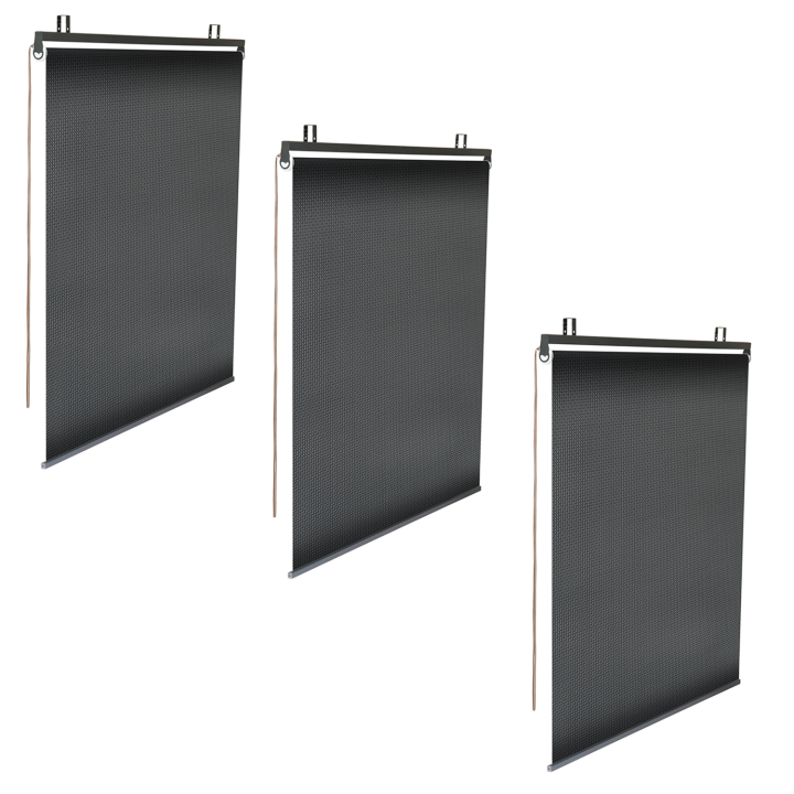 Lot de 3 stores enrouleurs tamisants L.124 x H. 225 CM pour pergola noir