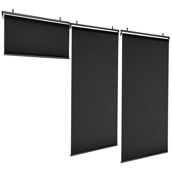 Lot de 3 stores enrouleurs tamisants L.124 x H. 225 CM pour pergola noir