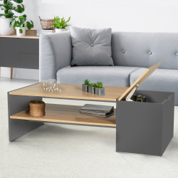 Table basse bar contemporaine IZIA avec coffre gris et bois