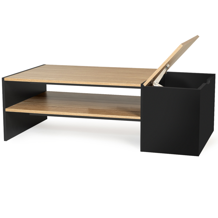 Table basse bar contemporaine IZIA avec coffre noir et bois