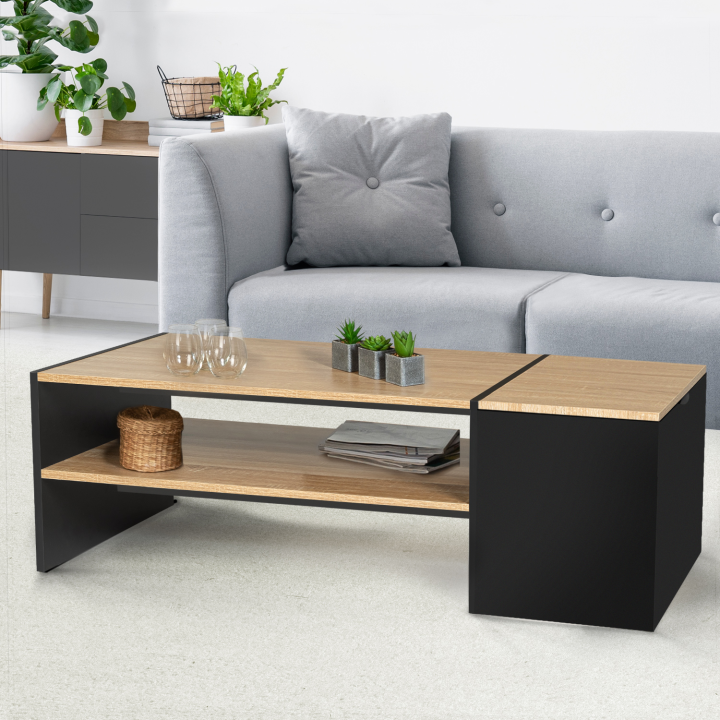 Table basse bar contemporaine IZIA avec coffre noir et bois